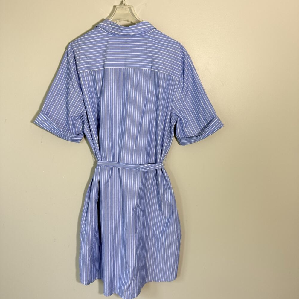 Chicos Shirt Dress 3 US 16 Blue White Striped Tie Waist Belt Coastal Nautical - Picture 4 of 5